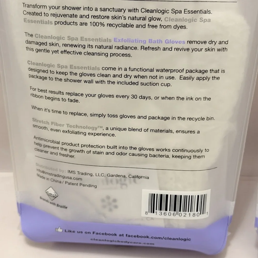 Exfoliating Gloves Body Scrub 2 Pack Shower Spa Exfoliator Organic Clean Logic